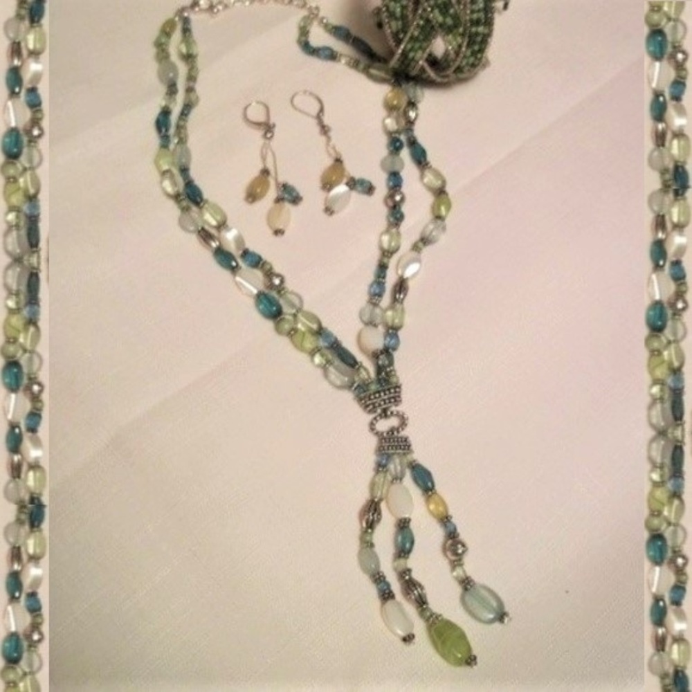 Blue & Fresh Mint, Cream & Silver Three Piece Set